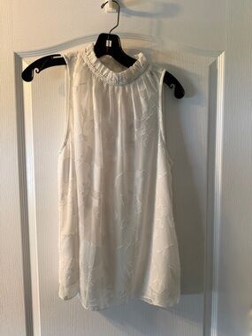 Michael Kors White Sleeveless Ruffled Neck Blouse